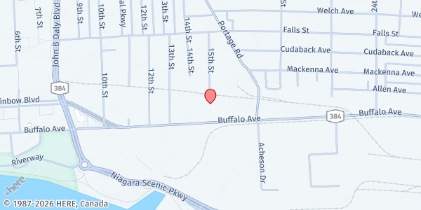 Map showing Community Missions - Food Distribution Center at 1590 Buffalo Ave, Niagara Falls, NY