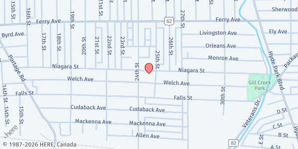 Map showing DIVINE MERCY FOOD PANTRY at 2437 NIAGARA STREET, NIAGARA FALLS, NY