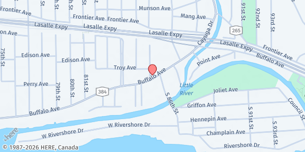 Map showing ST. JOHN DE LA SALLE COMMUNITY CARE - Mobile Food Pantry at 8600 BUFFALO AVE, NIAGARA FALLS, NY