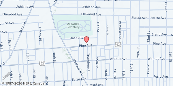 Map showing ST. JOSEPH OUTREACH at 1402 PINE AVENUE, NIAGARA FALLS, NY