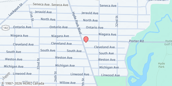 Map showing Word of Life Ministries at 1941 HYDE PARK BLVD, NIAGARA FALLS, NY
