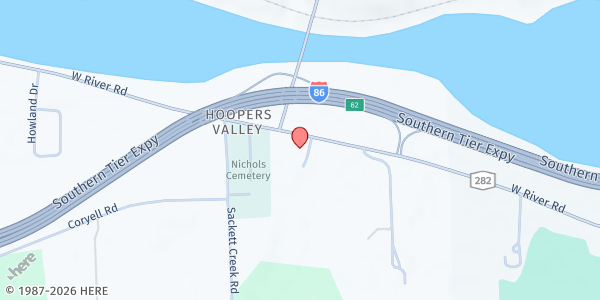 Map showing C.C. Tioga/ Tioga Outreach Ctr at 932 W. River Rd, Nichols, NY