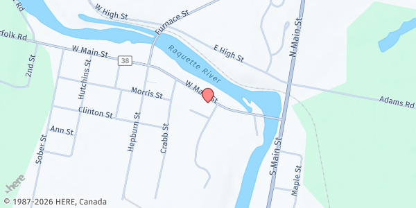 Map showing Norfolk/Raymondville Pantry at 9 West Main Street, Norfolk, NY
