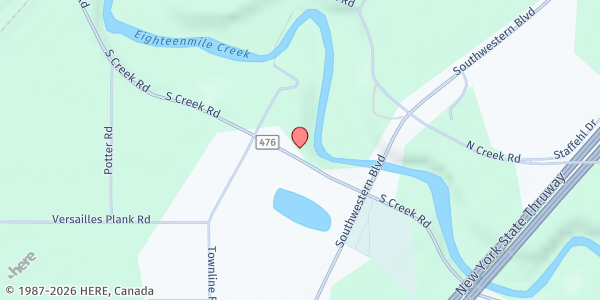 Map showing OGN Operation Good Neighbor Food Pantry at 2030 South Creek Road, North Evans, NY