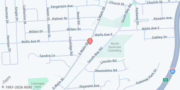 Map showing St Rose of Lima Food Pantry at 409 South Main Street, North Syracuse, NY
