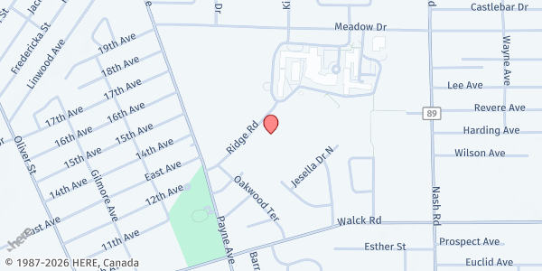 Map showing N Tonawanda Inter-Church Food at 100 Ridge Rd, North Tonawanda, NY