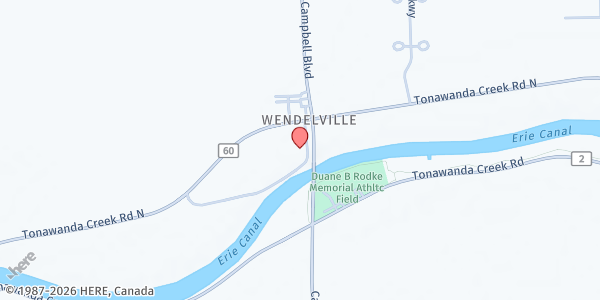 Map showing PENDLETON FOOD PANTRY at 7416 CAMPBELL BLVD, NORTH TONAWANDA, NY