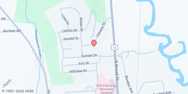 Map showing Calvary Baptist Church at 75 Calvary Drive, Norwich, NY