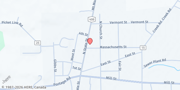 Map showing Nunda Food Pantry at 4 Massachusetts St., Nunda, NY