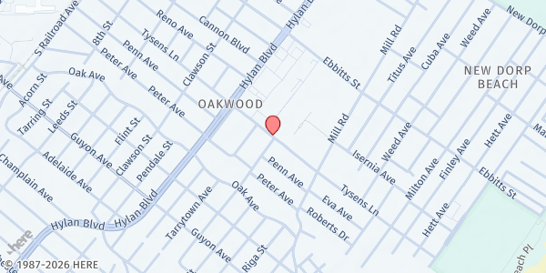 Map showing CHASI MFP - Tysens Ln. & Falcon Ave. at 614 Tysens Lane, Oakwood, NY