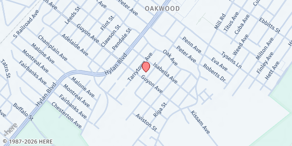 Map showing Oakwood Heights Community Church at 345 Guyon Avenue, Oakwood, NY