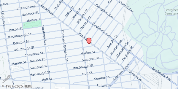 Map showing Wayside Baptist Church at 1746 Broadway, Ocean Hill, NY