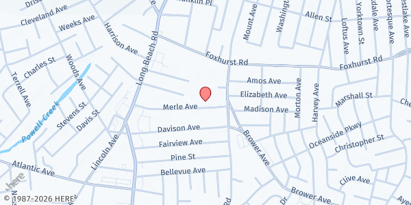 Map showing Oceanside Community Service Food Pantry at 145 A Merle Ave, Oceanside, NY