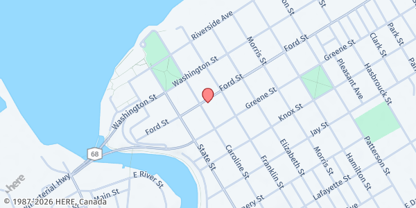 Map showing Ogdensburg Neighborhood Center Pantry at 419 1/2 Ford Street, Ogdensburg, NY