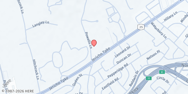 Map showing Shelter Rock Church/Old Westbury at 11 Powells Lane, Old Westbury, NY