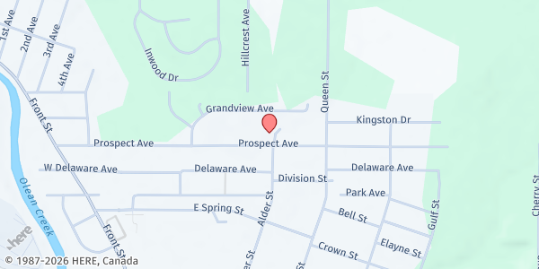 Map showing LOAVES & FISHES SOUTHERN TIER F.P. at 753 PROSPECT AVENUE, OLEAN, NY