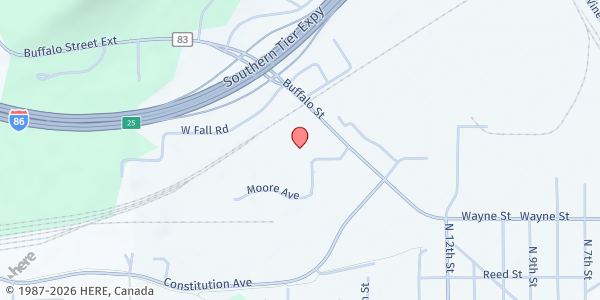 Map showing Olean Food Pantry at 8 LEO MOSS DRIVE, OLEAN, NY