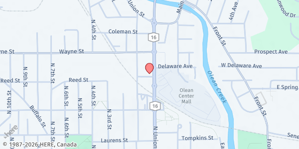 Map showing ST. VINCENT DEPAUL - OLEAN PANTRY at 441 N. UNION STREET, OLEAN, NY