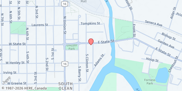Map showing THE SALVATION ARMY OLEAN CORPS FOOD PANTRY at 310 East State Street, Olean, NY