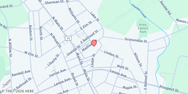 Map showing Church on the Rock Pantry at 164 Madison Street, Oneida, NY