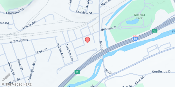 Map showing Nader Towers Senior Dining Center at 2 Mitchell St, Oneonta, NY