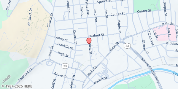 Map showing Oneonta Farmers' Market at Dietz Street, Oneonta, NY