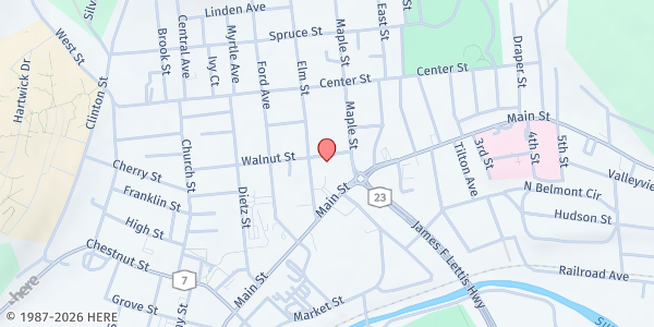 Map showing Saint Mary's Church - Food Distribution Center at 38 Walnut St, Oneonta, NY