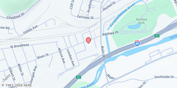 Map showing Salvation Army Food Pantry at 25 River St, Oneonta, NY