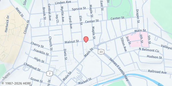 Map showing St Mary's Church - Food Distribution Center at 38 Walnut St, Oneonta, NY