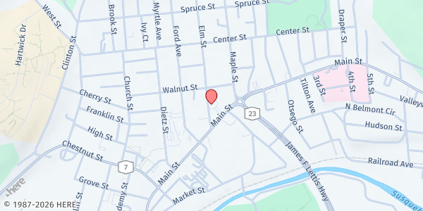 Map showing The Lord's Table at 18 Elm St, Oneonta, NY