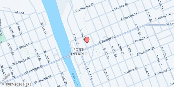 Map showing Human Concerns Center Food Pantry at 75 East Second Street, Oswego, NY