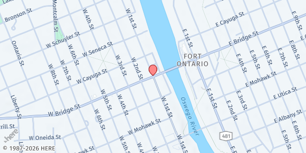 Map showing Oswego Farmers' Market at West Bridge St And West 1st St, Oswego, NY