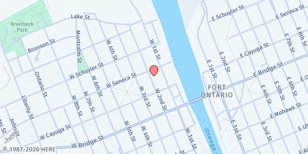 Map showing The Salvation Army Of Oswego Food Pantry at 73 W. Second Street, Oswego, NY