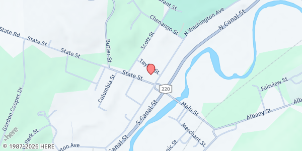 Map showing Community Cupboard of Edmeston Mobile Food Pantry - Oxford at 1 North Washington Ave, Oxford, NY