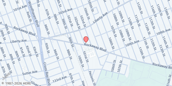 Map showing Calvary Assembly of God at 102-07 Rockaway Boulevard, Ozone Park, NY