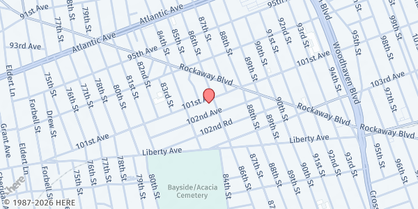 Map showing Crossover Baptist Church Community Outreach Help Center at 85-12 101st Avenue, Ozone Park, NY