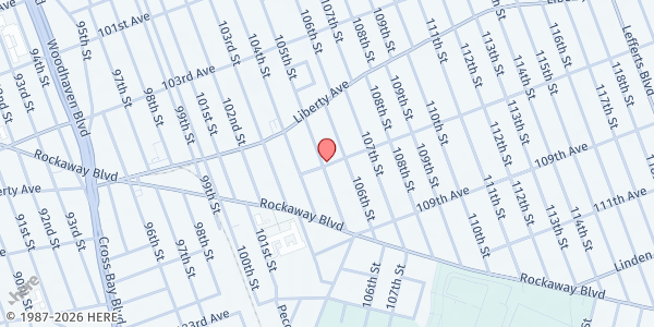 Map showing Zion Tabernacle FBH Church Food Pantry at 105-01 107 Avenue, Ozone Park, NY
