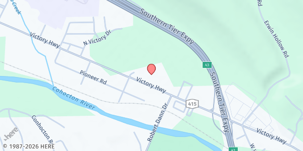 Map showing Mobile Food Pantry Painted Post - Victory Highway Wesleyan Church at Victory Highway Wesleyan Church, 150 Victory Highway, Painted Post, NY