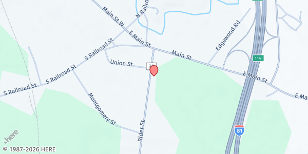 Map showing Parish Ecumenical Food Pantry at 814 Ryder Street, Parish, NY