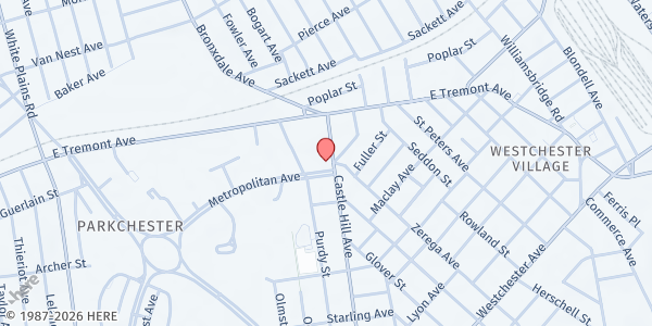 Map showing R.A.I.N. - East Bronx Hunger Program at 1725 Castle Hill Avenue, Parkchester, NY