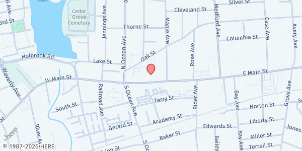 Map showing Congregational Church of Patchogue at 95 East Main Street, Patchogue, NY