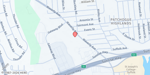 Map showing Federation of Organization - Power Food Pantry at 456 Waverly Ave, Patchogue, NY