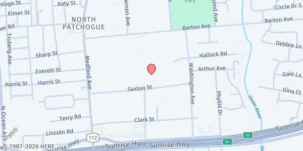 Map showing FSL/Patchogue Medford Family Center at 121 Saxton Street, Patchogue, NY