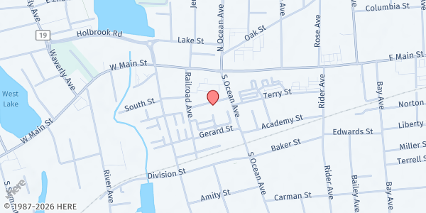 Map showing LI Child & Family Development Services/Patchogue at 20 Church Street, Patchogue, NY