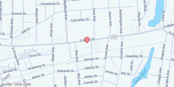 Map showing Ministerio Redes at 326 East Main Street, Patchogue, NY