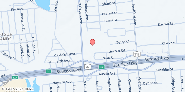 Map showing Our Lady Of Mount Carmel Parish Outreach at 495 North Ocean Ave., Patchogue, NY