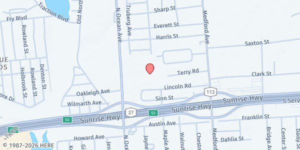Map showing Our Lady of Mt. Carmel Parish Outreach at 495 North Ocean Avenue, Patchogue, NY
