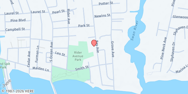 Map showing Patchogue-Medford Youth & Comm at 390 Bay Avenue, Patchogue, NY