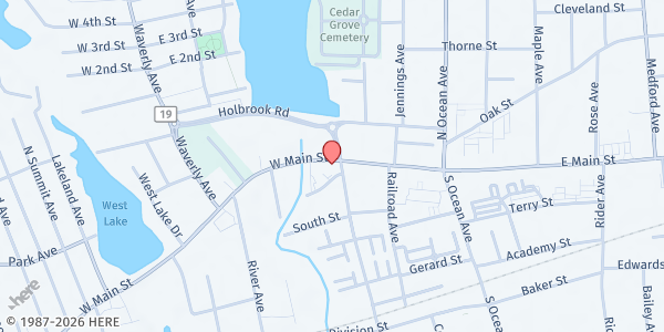 Map showing Project Safety Net NY at 180 W. Main St, Patchogue, NY