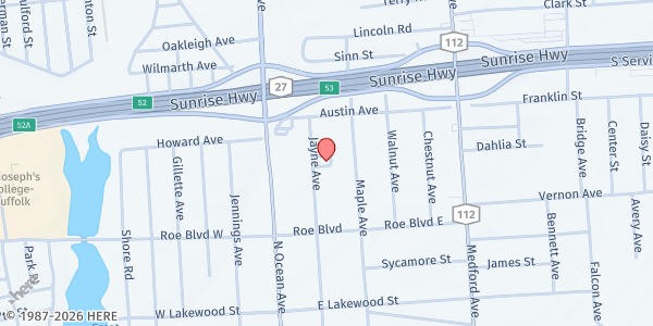 Map showing The Lutheran Church of Our Savior at 231 Jayne Ave., Patchogue, NY